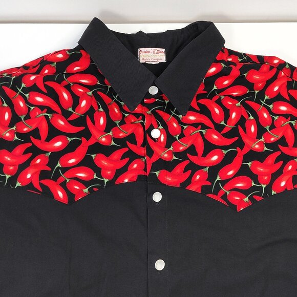 New Vintage Western Red Chilies Shirt Button Up Y2K Gift Rockabilly Bowl 4XL - Picture 3 of 8